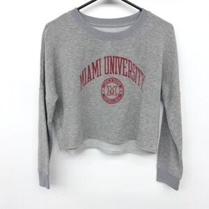 Camp David Miami University Cropped Sweatshirt Gray Womens Small Raw Hem Graphic